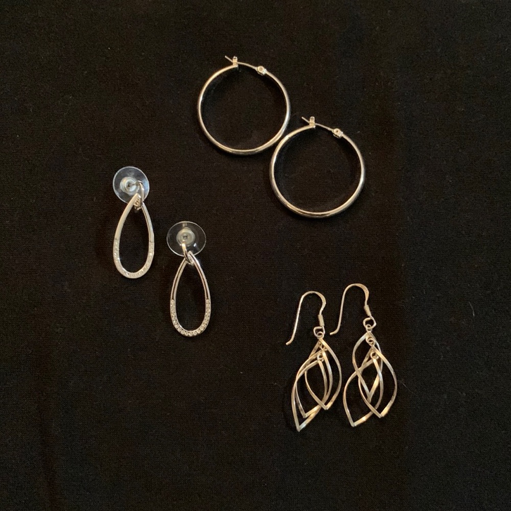 Lot of 3 pairs of silver earrings